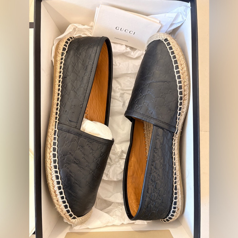 Gucci Black Microguccissima Leather Flat Espadrilles